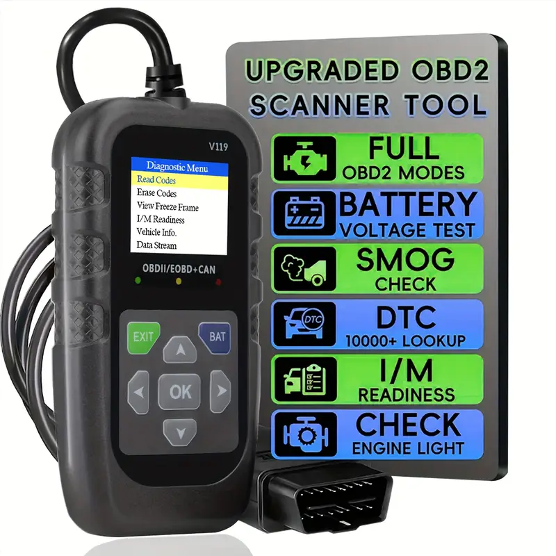 V119 OBD2 스캐너 코드 리더 USB 전원 공급  - Power Supply Tester 리뷰 및 가격