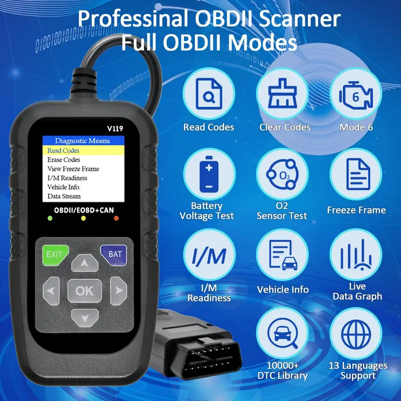 V119 OBD2 스캐너 코드 리더 USB 전원 공급  - Power Supply Tester 리뷰 및 가격